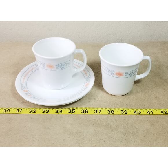 Corelle Teacup & Saucers Corning Apricot Grove Fine China USA x2 Vintage - Picture 15 of 15